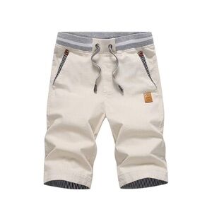 Men's Khaki Casual Classic Fit Drawstring  Shorts with Elastic Waist, L